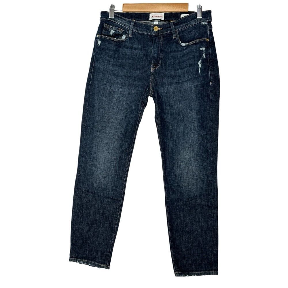 Frame Jeans Le Garçon Crop Women 27 X 25.5 Skinny Triangle Hem Sulham Dark Wash